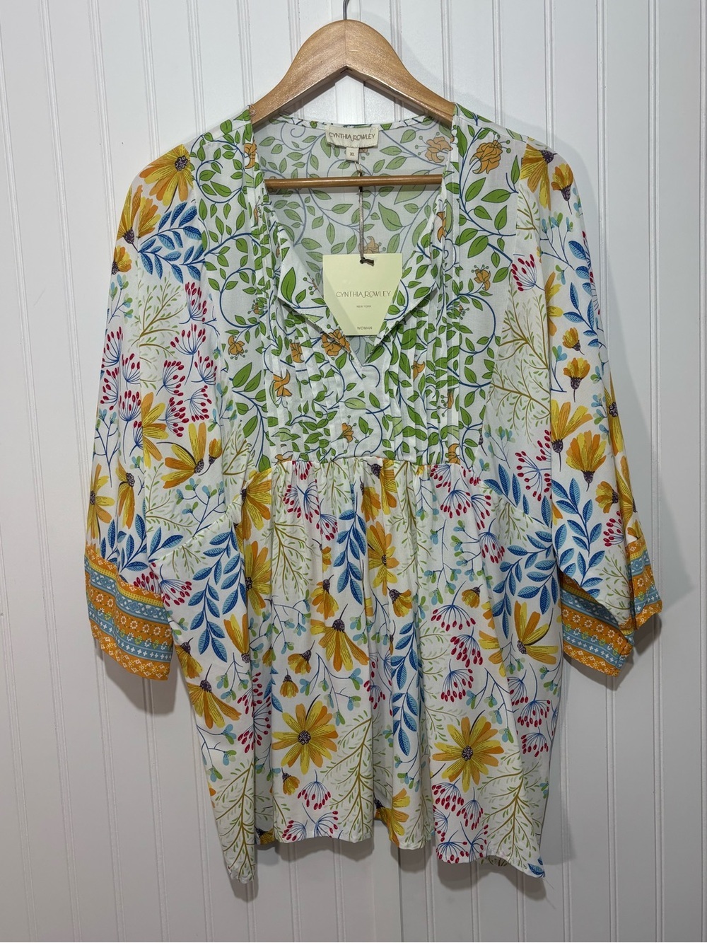 Cynthia Rowley Floral Boho Flowy Rayon Blouse Top Size XL Cottagecore